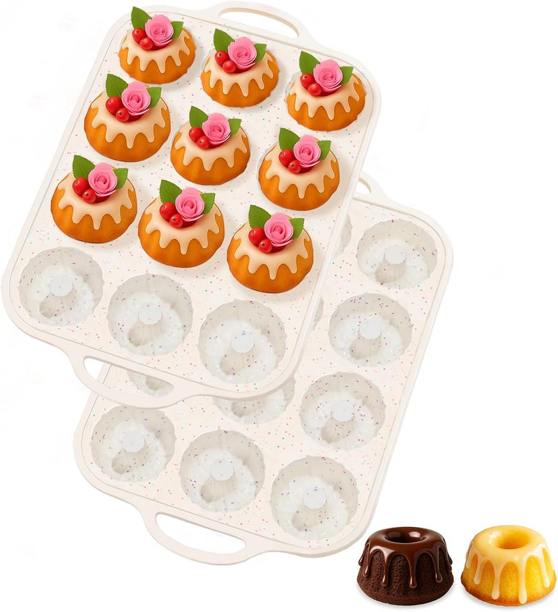 SJ Silicone Mini Fluted Tube Pan with Metal Reinforced Frame, Non-Stick (2PCS), moldes de silicona para gelatina, Small Cake Baking Pan for para chocoflan, Donuts, Cornbread, Brownies, Jellies - Image 1